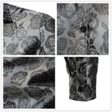 Xituodai Black Rose Print Mens Shirts Luxury Long Sleeve Floral Paisley Silk Business Party Wedding Shirt Men Clothing Chemise Homme