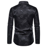 Xituodai Black Rose Print Mens Shirts Luxury Long Sleeve Floral Paisley Silk Business Party Wedding Shirt Men Clothing Chemise Homme