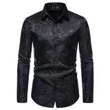 Xituodai Black Rose Print Mens Shirts Luxury Long Sleeve Floral Paisley Silk Business Party Wedding Shirt Men Clothing Chemise Homme