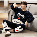 Xituodai Long Sleeve Warm Flannel Pajamas Winter Men Pajama Sets Print Thicken Sleepwear Pyjamas  4XL 5XL 95kg Nightwear Set