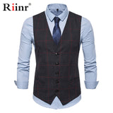 Xituodai Men Suit Vest Business Casual Slim Fashion Men&#39;s Plaid Single Button Vest Fit Men&#39;s Spring and Autumn Men Business Vest Jacket