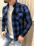 Xituodai 2022 New Mens Casual Plaid Flannel Shirt Long-Sleeved Chest Two Pocket Design Fashion Printed-Button Autumn Winter Warm Shirts