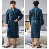 Xituodai Autumn Winter Thick Warm Men Robe Bathrobe 100%Cotton Air Interlayer Bath Sleepwear Luxury Men Kimono Solid Plaid Dressing Gown