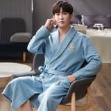 Xituodai Autumn Winter Thick Warm Men Robe Bathrobe 100%Cotton Air Interlayer Bath Sleepwear Luxury Men Kimono Solid Plaid Dressing Gown