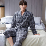 Xituodai Autumn Winter Thick Warm Men Robe Bathrobe 100%Cotton Air Interlayer Bath Sleepwear Luxury Men Kimono Solid Plaid Dressing Gown