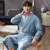 Xituodai Autumn Winter Thick Warm Men Robe Bathrobe 100%Cotton Air Interlayer Bath Sleepwear Luxury Men Kimono Solid Plaid Dressing Gown