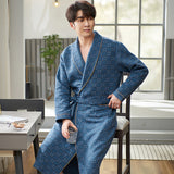 Xituodai Autumn Winter Thick Warm Men Robe Bathrobe 100%Cotton Air Interlayer Bath Sleepwear Luxury Men Kimono Solid Plaid Dressing Gown