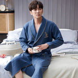 Xituodai Autumn Winter Thick Warm Men Robe Bathrobe 100%Cotton Air Interlayer Bath Sleepwear Luxury Men Kimono Solid Plaid Dressing Gown