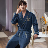 Xituodai Autumn Winter Thick Warm Men Robe Bathrobe 100%Cotton Air Interlayer Bath Sleepwear Luxury Men Kimono Solid Plaid Dressing Gown