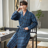 Xituodai Autumn Winter Thick Warm Men Robe Bathrobe 100%Cotton Air Interlayer Bath Sleepwear Luxury Men Kimono Solid Plaid Dressing Gown