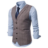 Xituodai Mens Suit Vest Fashion Slim Fit Thin Plaid Men Waistcoat Tops Slim Business Vest Waistcoat Man England Style Male Leisure Suits