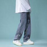 Xituodai Men&#39;s Denim Pants Fashion Loose Wide Leg Jeans Casual Streetwear Printed Cross Trousers Oversize Pants Baggy Men Jeans