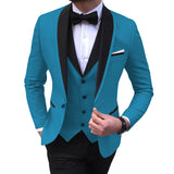 Xituodai Blue Slit Mens Suits 3 Piece Black Shawl Lapel Casual Tuxedos for Wedding Groomsmen Suits Men 2022 (Blazer+Vest+Pant)