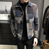 Xituodai 2022 Autumn and Winter Fashion New Men&#39;s Casual Lapel Hoodless Jacket / Male Slim Plaid Woolen Coat