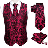 Xituodai Designer Mens Classic Black Paisley Jacquard Folral Silk Waistcoat Vests Handkerchief Tie Vest Suit Pocket Square Set Barry.Wang
