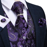 Xituodai Mens Classic Silver Paisley Folral Silk Waistcoat Vests Wedding Handkerchief Necktie Suit Vest Set Sleeveless Jacket DiBanGu