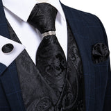 Xituodai Mens Classic Silver Paisley Folral Silk Waistcoat Vests Wedding Handkerchief Necktie Suit Vest Set Sleeveless Jacket DiBanGu