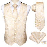 Xituodai 4PC Mens Extra Silk Vest Party Wedding Gold Paisley Solid Floral Waistcoat Vest Pocket Square Tie Suit Set Barry.Wang BM-2017