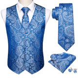 Xituodai 4PC Mens Extra Silk Vest Party Wedding Gold Paisley Solid Floral Waistcoat Vest Pocket Square Tie Suit Set Barry.Wang BM-2017