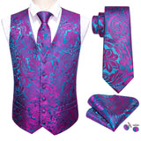 Xituodai 4PC Mens Extra Silk Vest Party Wedding Gold Paisley Solid Floral Waistcoat Vest Pocket Square Tie Suit Set Barry.Wang BM-2017