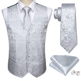 Xituodai 4PC Mens Extra Silk Vest Party Wedding Gold Paisley Solid Floral Waistcoat Vest Pocket Square Tie Suit Set Barry.Wang BM-2017