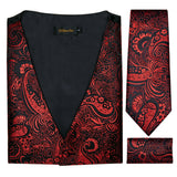 Xituodai New Men&#39;s Silk Vests Formal Dress Suit Vest Tie Set for Wedding Male Satin Burgundy Red Waistcoat Sleeveless Jacket Casual Top