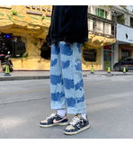 Xituodai Men Skeleton Baggy Casual Pants 2021 Mens Japanese Streetwear Wide Leg Denim Trousers Male Y2k Blue Vintage Denim Pants