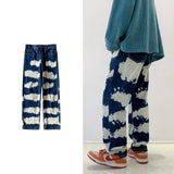 Xituodai Men Skeleton Baggy Casual Pants 2021 Mens Japanese Streetwear Wide Leg Denim Trousers Male Y2k Blue Vintage Denim Pants