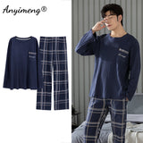 Xituodai Big Size Men Pajamas Autumn Winter New Chic Gentleman Pjs Fashion Mens Casual Sleepwear Plaid Pants Cotton Pijama Set for Boy
