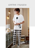 Xituodai New Sleepwear Couple Men and Women Matching Home Suits Cotton Pjs Chic Chinese Word Prints Leisure Nightwear Pajamas for Summer