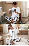 Xituodai New Sleepwear Couple Men and Women Matching Home Suits Cotton Pjs Chic Chinese Word Prints Leisure Nightwear Pajamas for Summer