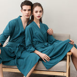 Xituodai Spring and Summer Couple Nightgown One Piece Solid Color Waffle Cardigan Three-Quarter Sleeve Robe