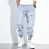 Xituodai Graffiti Printing Jeans Men&#39;s Gradient Hip Hop Trousers Harem Cartoon Loose Casual Ankle Banded Pants Cargo Denim Jeans for Men