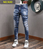 Xituodai Fashion Streetwear Men Jeans Slim Fit Elastic Destroyed Ripped Denim Trousers Painted Spliced Designer Hip Hop Punk Biker Pants