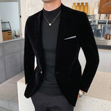 Xituodai Men&#39;s Blazer Fall Winter Velvet Slim Suit Jacket Fashion Men&#39;s Trend and Business Gentleman High-end Large Size M-5XL Suit coat