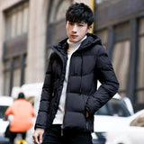 Xituodai Men&#39;s Winter Warm Hooded Parka Solid Color Waist Short Bread Jacket Youth Korean Fashion Trend Thick Coat Men