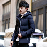 Xituodai Men&#39;s Winter Warm Hooded Parka Solid Color Waist Short Bread Jacket Youth Korean Fashion Trend Thick Coat Men