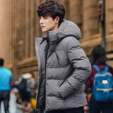 Xituodai Men&#39;s Winter Warm Hooded Parka Solid Color Waist Short Bread Jacket Youth Korean Fashion Trend Thick Coat Men