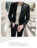 Xituodai Men Suit Black Slim Fit Blazer Hombre PU Leather Jacket Male One Button Business Casual Prom Korean Suit Coat