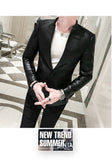 Xituodai Men Suit Black Slim Fit Blazer Hombre PU Leather Jacket Male One Button Business Casual Prom Korean Suit Coat