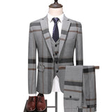 Xituodai Men Wedding Plaid Blue Gray Blazers Jacket Pants Vest 3 Pcs Set  202 Slim Fit Business Tuxedo Dress Classic Formal Suits Coat