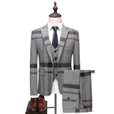 Xituodai Men Wedding Plaid Blue Gray Blazers Jacket Pants Vest 3 Pcs Set  202 Slim Fit Business Tuxedo Dress Classic Formal Suits Coat