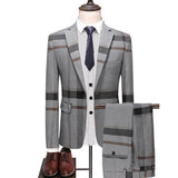 Xituodai Men Wedding Plaid Blue Gray Blazers Jacket Pants Vest 3 Pcs Set  202 Slim Fit Business Tuxedo Dress Classic Formal Suits Coat