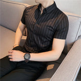 Xituodai High Quality Summer Short Sleeve Striped Shirts For Men Clothing 2022 Simple Luxury Slim Fit Business Casual Formal Wear Blouses