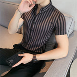 Xituodai High Quality Summer Short Sleeve Striped Shirts For Men Clothing 2022 Simple Luxury Slim Fit Business Casual Formal Wear Blouses