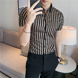 Xituodai High Quality Summer Short Sleeve Striped Shirts For Men Clothing 2022 Simple Luxury Slim Fit Business Casual Formal Wear Blouses