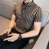 Xituodai High Quality Summer Short Sleeve Striped Shirts For Men Clothing 2022 Simple Luxury Slim Fit Business Casual Formal Wear Blouses