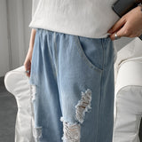 Xituodai Summer Slim Fit Jeans for Mens Streetwear Korean Designer Regular Distressed Denim Slim Homme Pants Hip Hop Hole Jeans Trousers