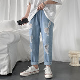 Xituodai Summer Slim Fit Jeans for Mens Streetwear Korean Designer Regular Distressed Denim Slim Homme Pants Hip Hop Hole Jeans Trousers