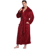 Xituodai Men Lacing Kimono Bathrobe Winter Solid Long Robe With Pockets Thick Warm Hooded Sleepwear Nightgown Male Loose Homewear